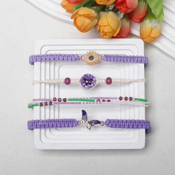 Stylish 4PCS Butterfly & Daisy Charm Bracelets for Girls - Perfect Birthday Gift - Picture 5 of 7